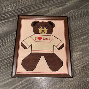 Framed Cross Stitch I ❤️ Golf Home Decor Wall Art 7.5 x9‎